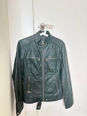 Women’s Dark Green Faux Leather Moto Jacket